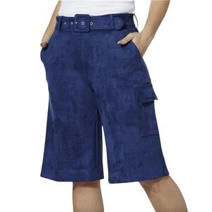 New HFR x Undra Celeste Faux Suede Cargo Bermuda Shorts Navy Blue Size Small